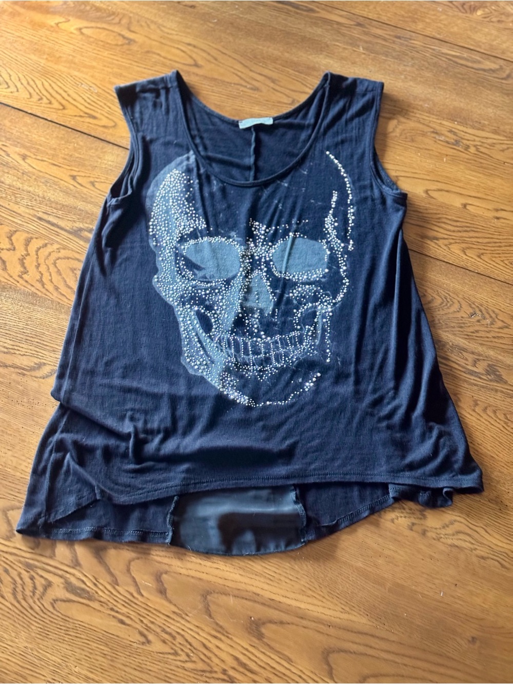 ISSI Sequin Skull Tank High-Low Hem Sheer Split Back Edgy M